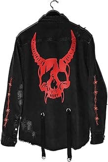 DIOTSRMens Distressed Denim Jacket Casual Ripped Holes Jean Jacket Hip Hop Punk Street Outwear Black