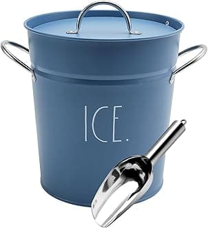 Ice Bucket with Scoop - Stainless Steel Bucket with Handle, Lid and Ice Scooper - 4 Qt. Storage Bin for Ice Cubes for Bars, Parties, Backyard Barbeques, Picnics, and Camping (Blue)