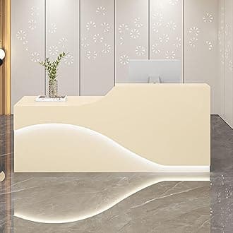 Front Desk Reception Counter, Front Counter Desk with Lockable Drawer, Reception Counter, Modern Retail Counter for Checkout Office/Beauty Salon/Lobby C-Right(Beige-R,Medium)