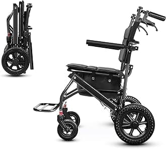 Nihhcune Foldable Wheelchair for Seniors, Ultra Lightweight Rolling Transport Chair with One-Hand Fold No Installation Portable Travel Wheelchair with Handbrake Seat Belt Storage Bag, 300lb Capacity