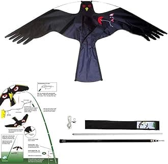 YomyRay Birds Pigeon Repellent Kite Simulated Hawk Flash Reflective Scare,Wind Power Professional Bird Scarer Device for Outdoor Home Garden Farm (Rod and Kite-One Set)