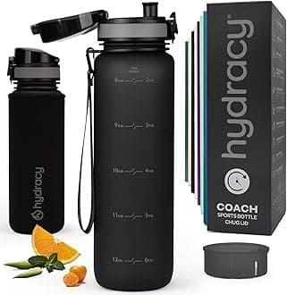 Water Bottle with Time Marker -Large BPA Free Water Bottle & No Sweat Sleeve -Leak Proof Gym Bottle with Fruit Infuser Strainer & Times to Drink -Ideal for Fitness Sports & Outdoors