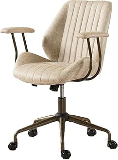 ovios Ergonomic Home Office Chair, Mid-Century Modern Leather Chair, Mid Back Swivel Rolling Executive Chair with Armrest Wheels, Comfy Task Computer Desk Chair (Beige, Suede Leather)