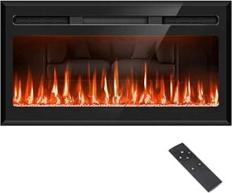 31" Mirrored Electric Fireplace Wall Mounted and Recessed, Ultra-Thin Electric Fireplace Inserts, Fireplace Heater and Linear Fireplace with Timer/Remote Control/12 Adjustable Flame Color, 750w/1500w