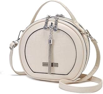 Stylish Vegan Leather Round Sling Bag for Women and Girls with Tassel and Removable Belt | Handbag | Crossbody | Satchel | Trendy | Ladies Purse | Side | Shoulder | Gift for Women, White, M