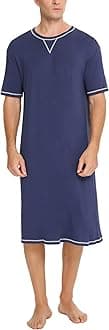 SWOMOG Men's Nightshirt Short Sleeve Nightgown Soft Loose Sleepwear Lightweight Nightwear Comfy Henley Sleep Shirt S-XXL