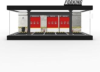 Hot Cars Wheels Display Case - 1/64 Scale Die-cast Model Car Display Case with LED Light and Acrylic Cover, Hot Diecast Wheels Parking Garage Dioramas with 9 Parking Spaces