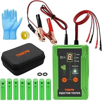 THIKPO Universal Fuel Injector Tester Cleaner Tool Kit, DIY Cleaning Tool with 8 Pulse Modes, 4 Wire Dual Channel for 2 Injectors, 8 Size Adapters, 12V/5V Output Power