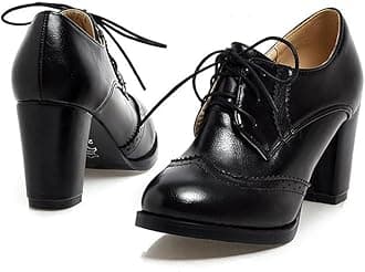 Ladies Vintage Chunky Block High Heels Lace Up Brogue Shoes Round Toe Fashion Women Dress Boots Size 3-8.5
