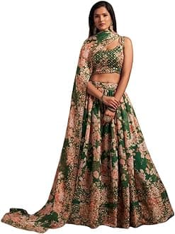 Indian Bollywood Stylish Designer Ready to Wear Lehenga Choli Party Wear Pakistani Beautiful Choli (GREEN, XXL), XX-Large