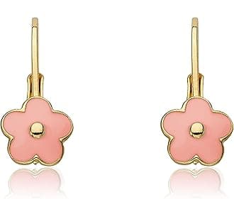Kids Earrings - 14k Gold Plated Flower Leverback Earrings-Hypoallergenic and Nickel Free For Sensitive Ears