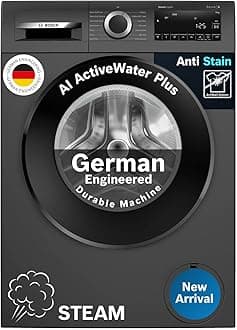 9 kg 5 Star Front Load Fully-Automatic Washing Machine, AI ActiveWater, 14 Wash Programs, Removes 99.9% Germs with Steam, No Tangle or Wrinkle, SoftCare Paddle, Black Grey, WGA1420TIN