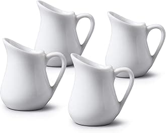 WM Bartleet & Sons 1750 TSET21 Set of 4 Mini Porcelain Traditional Bellied Small Individual Creamer Jug White, 20 milliliters