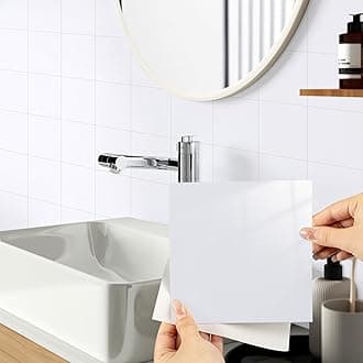 Hode 24 Pieces White Tile Stickers, 15x15cm White Self Adhesive Wall Tiles, Stick on Tiles for Kitchen Bathroom Wall, Peel and Stick Vinyl Waterproof (Glossy)