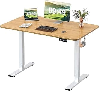 Electric Height Adjustable Standing Desk Large 48 x 24 Inches Sit Stand up Desk Home Office Computer Desk Memory Preset with T-Shaped Metal Bracket, Wood