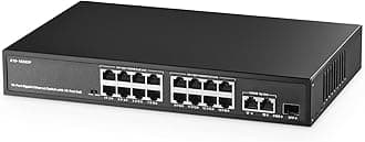 Binardat 19 Port POE Switch - 16 POE+ Ports (1000Mbps), 2 Gigabit Uplink, 1 SFP, IEEE802.3af/at, 300W Internal Power Supply, Metal Case Unmanaged Plug and Play
