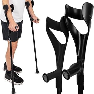 Forearm Crutches (Pair) - Adjustable, Lightweight Arm Crutches Forearm for Adults - Ergonomic Arm Crutch Cuff and Comfortable Handles - Heavy Duty Crutches Non Slip Skid Replaceable Rubber Tips