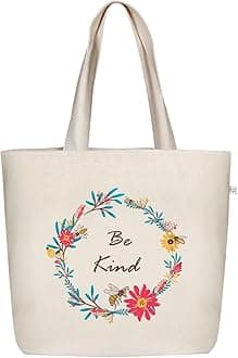 Eco Right Aesthetic Canvas Tote Bag for Women - Large, Reusable, Zippered Tote Bag with Inner Pocket, Perfect for School, Shopping, Work, Beach, Cute & Eco-Friendly Gift for Girls, Teachers, Mothers