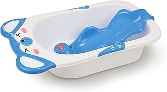 LuvLap Bubble Baby Bathtub (White & Blue) & Anti Slip Baby Plastic Bath Chair (Blue), Bathtub with Drain Plug, Baby Bath Seat/Sling with Non Slip Suction Base, Baby Bathing Essential