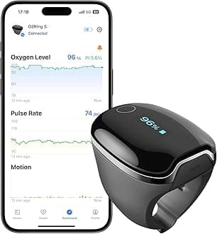 Wellue O2Ring-S Sleep Pulse Oximeter Bluetooth with Vibration Reminder, 24 Hour Battery Life Rechargeable Oxygen Monitor Finger Adults, Sleep Tracker with 4*10 Hours Built-in Memory, Professional APP