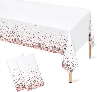 Rose Gold Polka Dot White Tablecloth, 2 Pcs Disposable Plastic Table Cloths, Rose Gold Confetti Table Cover for Birthday Parties Wedding Anniversary Baby Shower Fine Dining Decor 54 × 108 inches