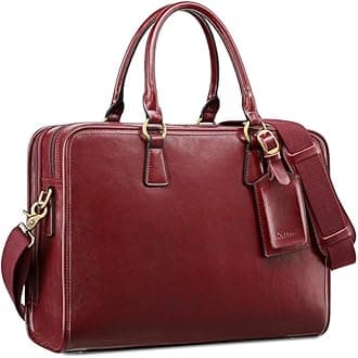 Genuine Leather Briefcase for Women, Large Capacity Laptop bag with Luggage Tag