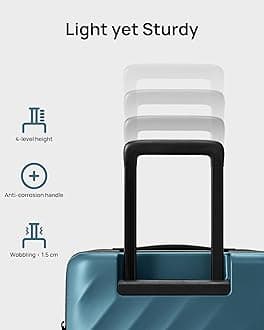 NINETYGO Carry On Suitcase, Checked Trunk Luggage with Double Spinner Wheels, Anti-Burst Zipper, Hard Case PC Suitcase Carry On, Lightweight Travel Luggage, TSA Approved, 03-Topaz Blue (Hudson), Set