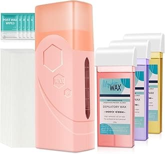 Roll On Wax Kit, Portable Wax Roller Kit for Hair Removal, Beginners Waxing Kit Soft Heater for All Skin Types with 3 Pcs 100g Roll on Cartridge, 100 Non-Woven Strips & 10 After Oil Wipes (Pink)