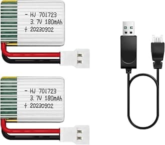 2 Pcs 3.7V Lipo Battery, 180 mAh Rechargeable Lithium Polymer Battery for RC Plane Helicopter Drone All Models & Toys (XH2.54 Connector)