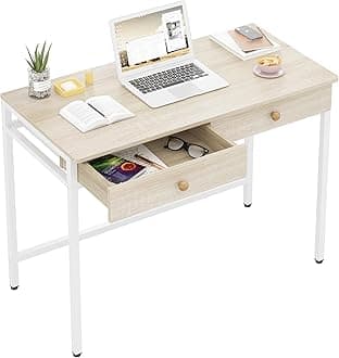 Computer Desk with Drawers, Home Office Desk for Writing, Studying, and Gaming - Sturdy and Spacious Workstation for PC and Laptop(Beige)