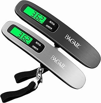 BAGAILBAGAIL Digital Luggage Scale 2 Set, Hanging Baggage Scale with Backlit LCD Display, Travel Weight Scale, Portable Suitcase Weighing Scale, 110lb/50kg Capacity, Battery Included - Black & Silver