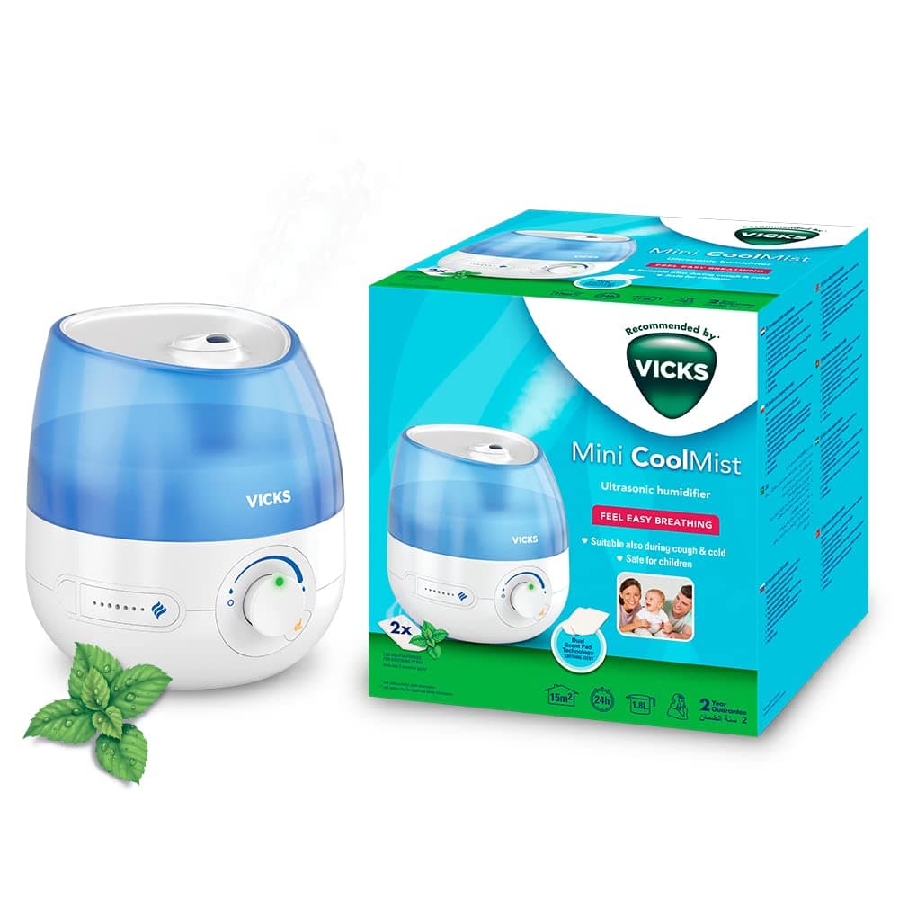 Mini Cool Mist Ultrasonic Humidifier (compact, quiet, for better sleep, cough and cold, comfort, essential oils, humidity, rooms up to 15m2) VUL525