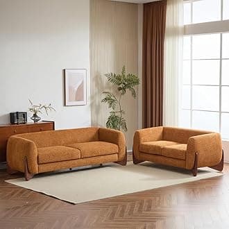 Boucle Upholstered 5-Seater Sofa and Loveseat Caramel