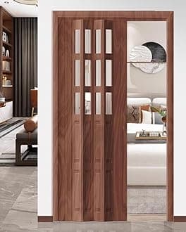 Concertina Door PVC & Acrylic Internal Foldable Gate - Custom Size, Accordion Door for Cupboard/Kitchen, Hallway Pantry Doorway Sliding Door with Handle(Brown,46x80in(116x203cm))