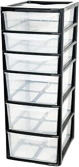 A4 Drawers Storage Unit, Plastic Storage Drawers, Desktop Table top Storage Tower Unit Home, School, Office, Bedroom & Living Room Cosmetic Stationery Organizer (3 Deep 3 Shallow 6 Drawers)