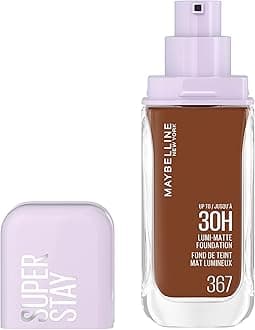 MAYBELLINENew York 30H Lumi Matte Foundation, Long-Lasting Ultra Fresh Look with Matte Finish, Buildable & Light-Reflecting Foundation, Colour: 367 Dark Very Dark, Neutral Cool, Superstay