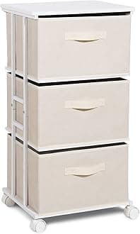 MAX Houser Dresser Tower with 3 Drawers for Bedroom, Fabric Storage Organizer Unit, Chest of Drawers with with WoodTop, Small Vertical Storage for Guest Room, Closet, Entryway, Nursery(Beige)