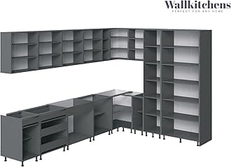 WallKitchens Kitchen Timeless Collection Natural Teak & Gray Color Base Size 12Ft Wide