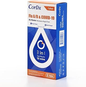 CorDx TyFast at Home Flu A/B & COVID-19 Multiplex Rapid Test Kit, Easy, Accurate, Fast Results in 10 Minutes, 3 in 1 Combo Kit, 5 Tests