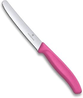 - Victorinox Stainless Steel Kitchen Knife, Swiss Classic 11 cm Multipurpose, Round Tip Wavy Edge Knife for Professional and Household Kitchen, Pink, Swiss Made, Standard