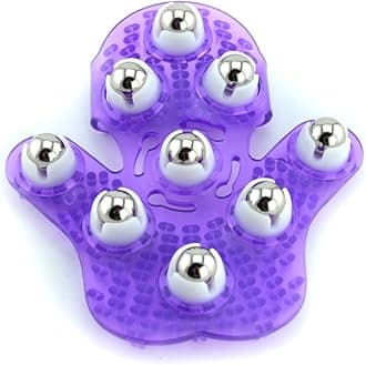 SAMYO Palm Shaped Massage Glove Body Massager with 9 360-degree-roller Metal Roller Ball Beauty Body Care (Purple)