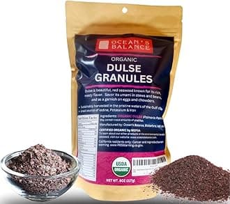 Ocean's Balance Dulse Granules – Iron & Minerals,Soup Topping Seaweed,Seaweed For Ramen,Salad & Snacks– Atlantic Dulse Flakes – Vegan, Gluten-Free, Paleo & Keto Friendly (8oz)