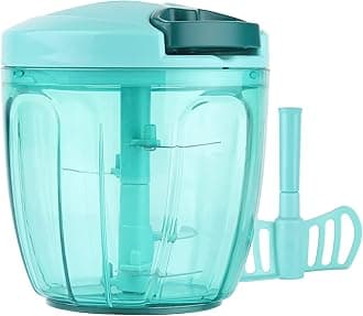 Cambom Manual Food Processor Vegetable Chopper with 5 Blades, Easy Hand Pull Portable Garlic Crusher, Whisk and Smoothie Blender, 1000ml (Blue) by Valuetools