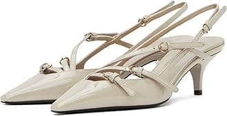 CORNMOOD Slingback Kitten Heels for Women Pointed Toe Stiletto Low Heels with Buckle Strap Heeled Pumps Sandals
