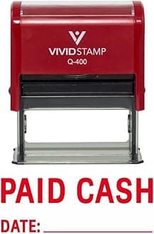 Paid Cash with Date Line Self Inking Rubber Stamp (Red Ink) - X-Large 2 Pack