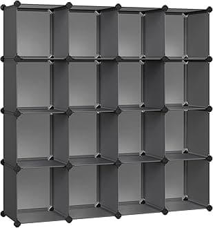 SONGMICS Cube Storage Organizer, Set of 16 Plastic Cubes, Closet Organizers and Storage, Room Organization, Bedroom Living Room, 12.2 x 48.4 x 48.4 Inches, Gray ULPC442G01