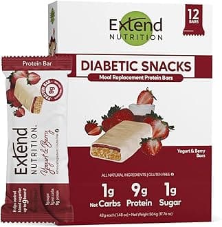 Extend Nutrition 1 Gram Sugar High Protein Bars, Perfect Diabetic Snacks for Adults and Kids, High Protein Bars for Hunger Control & Steady Energy, Low Carb, Keto Friendly, Yogurt and Berry, 12 Count