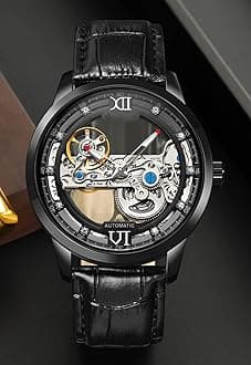 MASTOP Luxury Automatic Mechanical Men's Leather Belt Fashion Business Bronze Steel Waterproof Skeleton Watches