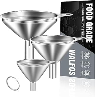 WALFOS Mini Stainless Steel Funnels, Multi-use Small Kitchen Funnel Set, for Transferring Liquid, Fluid, Essential Oils, Powder,Tiny Spices,Durable and Dishwasher Safe (3 Piece)!