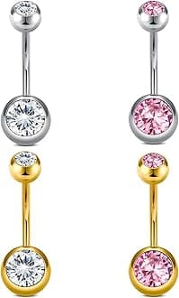 Longita Belly Button Rings Short Bar for Women Stainless Steel Belly Ring Navel Piercing Jewelry 14g Colorful Ball Pack 6mm 1/4” 8mm 5/16“ 10mm